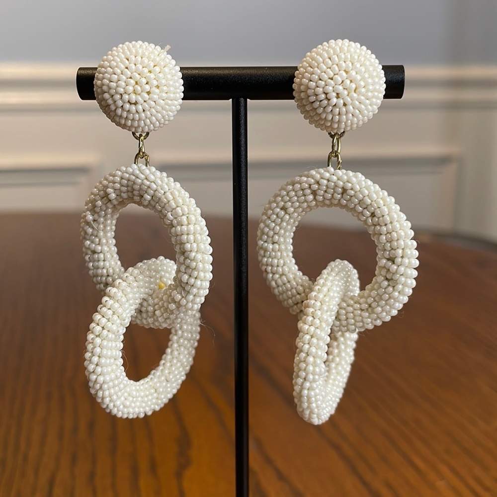 White Loop Beaded Earrings